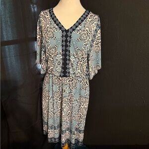 London Times Blue & White Paisley Midi Dress